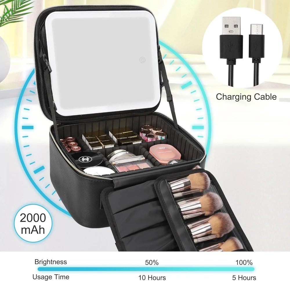 Relavel Travel Makeup Case with LED Mirror